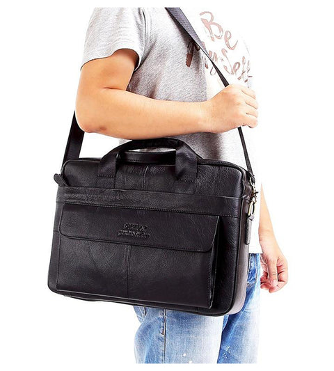 Brand Men Genuine Leather Handbags Large Leather 15" Laptop Bags Briefcases Casual Messenger Bag Business Men's Travel Bags