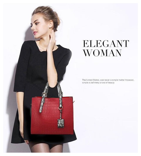 Luxury Crocodile Women Handbag Snakeskin Wide Shoulder Strap  Designer Shoulder Bag Buckle High Capacity Totes 2019